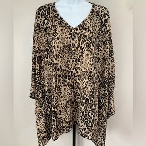GiGiO Elegant Leopard Print V-Neck Poncho Style Top